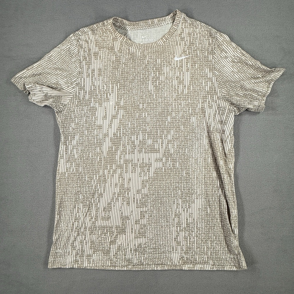 Nike‎ Tee Mens Size Large Tan Abstract Crew Neck Short Sleeve Dri Fit Cotton